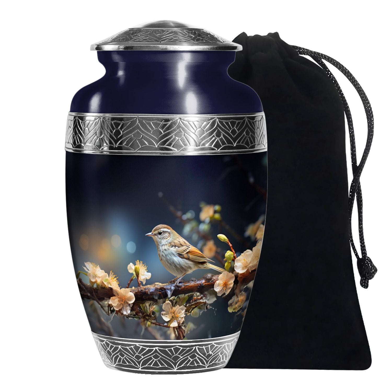 Scenic Sparrow Bird Memorial Urn - Decorative Cremation Urn For Ashes