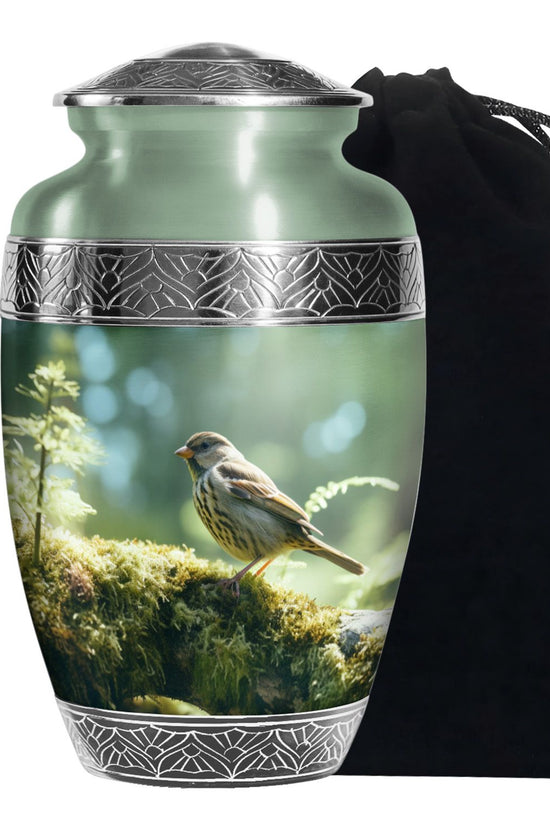 Forest Sparrow Funeral Urn - Aluminium Memorial Urn For Adult Ashes