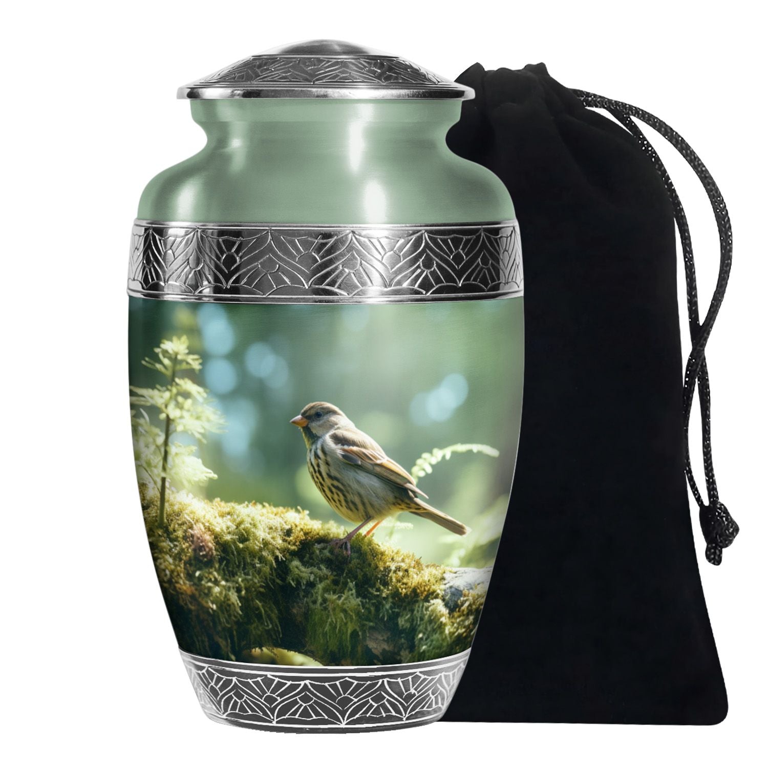 Forest Sparrow Funeral Urn - Aluminium Memorial Urn For Adult Ashes