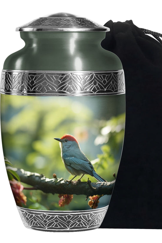 Green Sparrow Bird Memorial Urn - Large Funeral Urn For Human Ashes