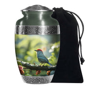 Green Sparrow Bird Memorial Urn - Large Funeral Urn For Human Ashes