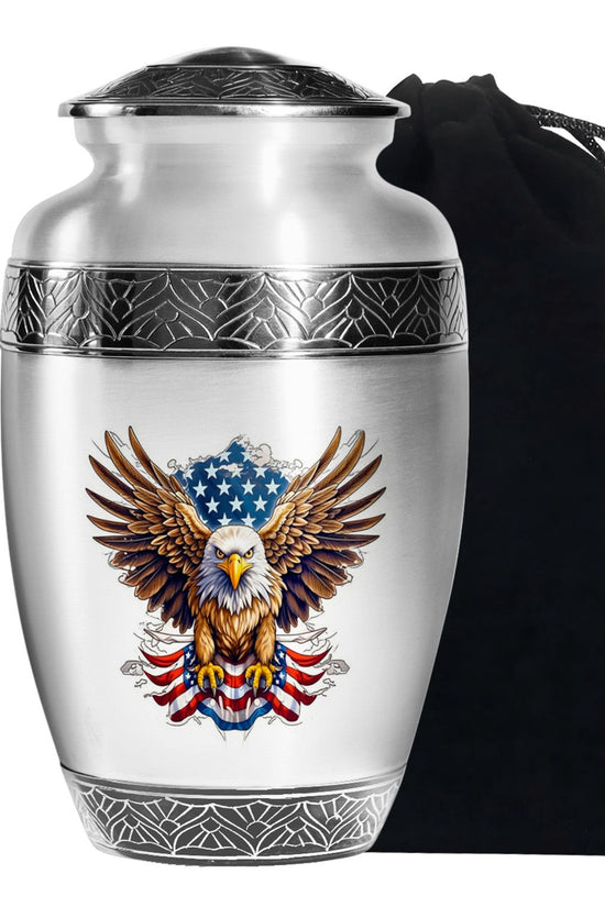 Artistic American Eagle Funeral Urn - White Aluminium Cremation Urn For Ashes