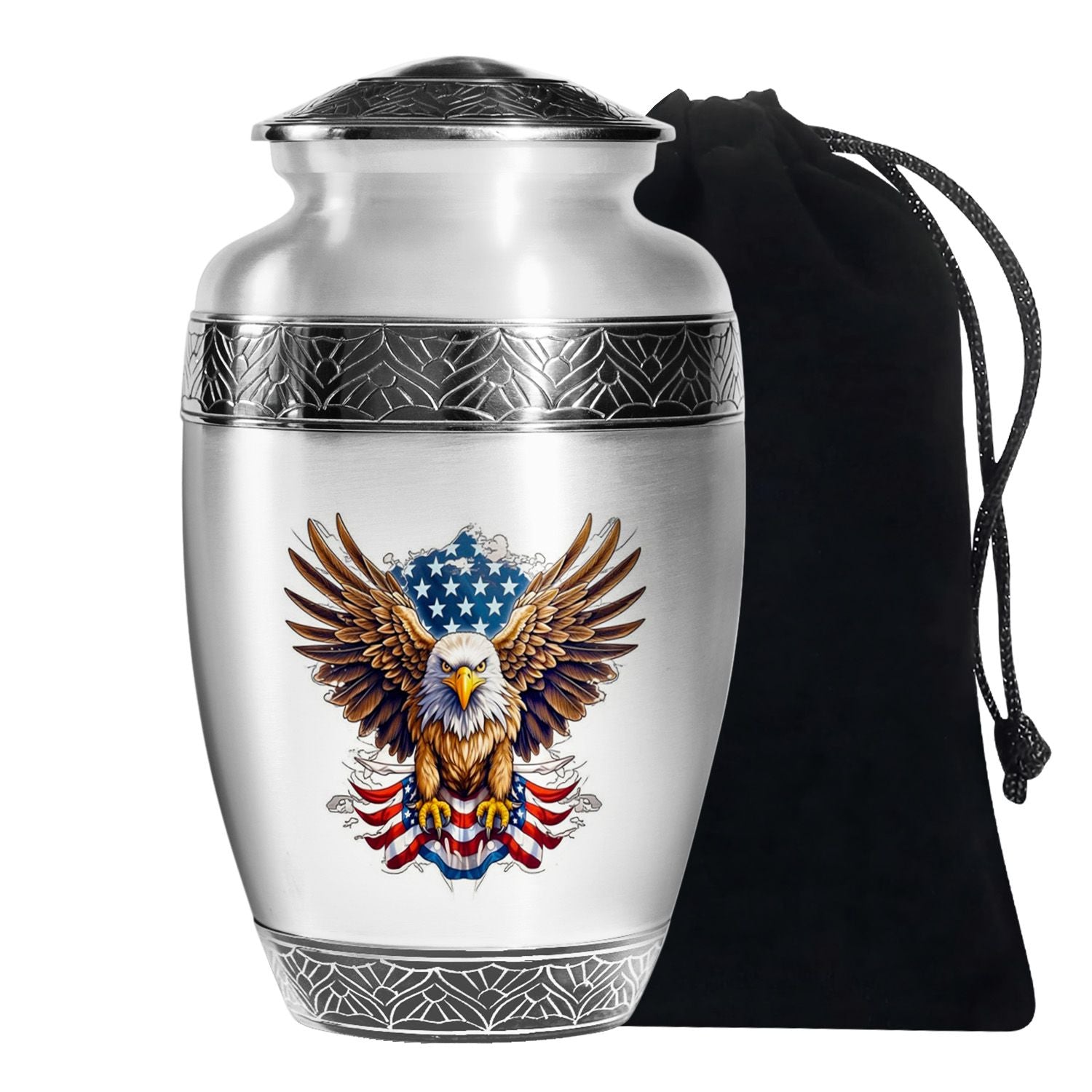 Artistic American Eagle Funeral Urn - White Aluminium Cremation Urn For Ashes