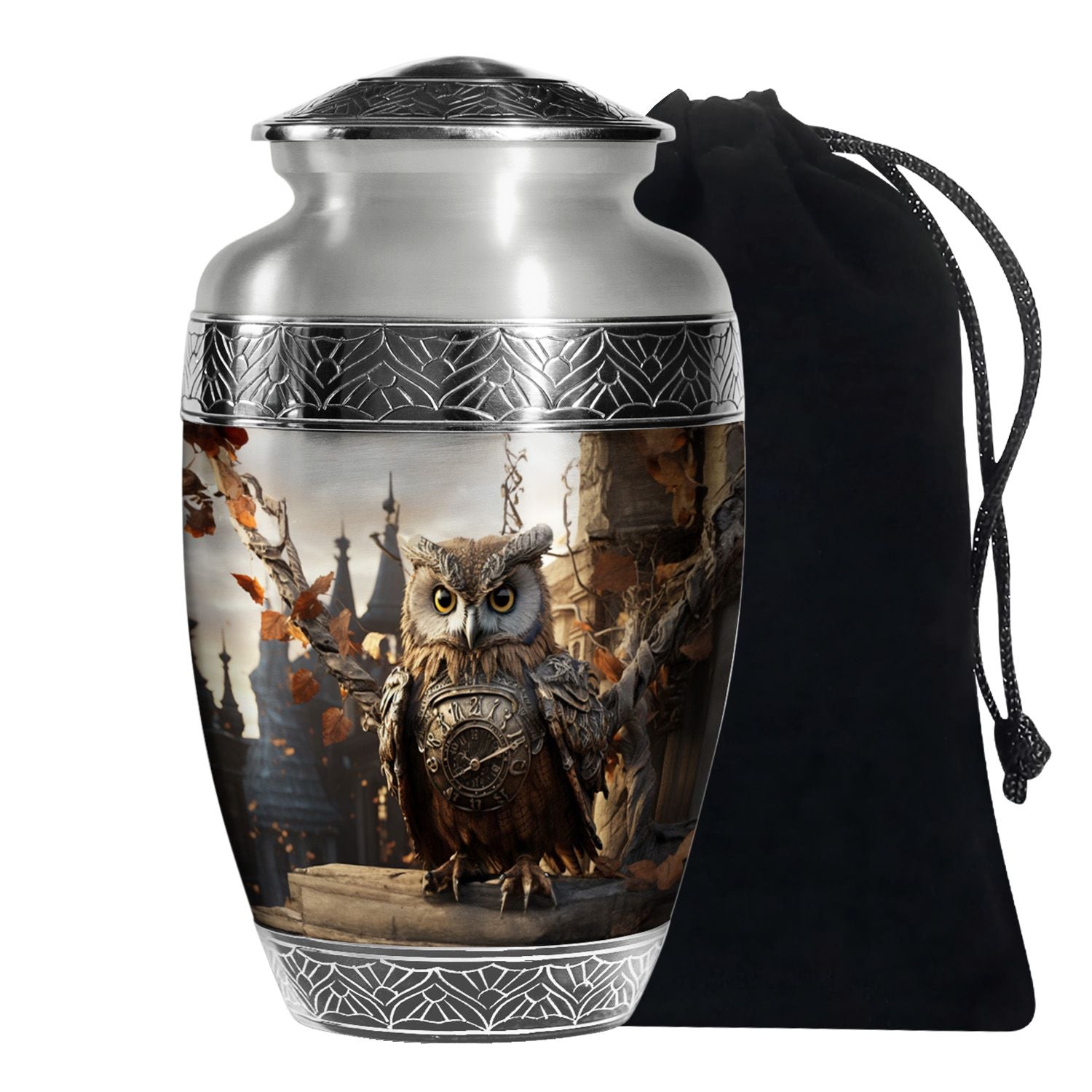 Owl Theme Memorial Urn - Vintage Cremation Ashes Urn For Human Ashes