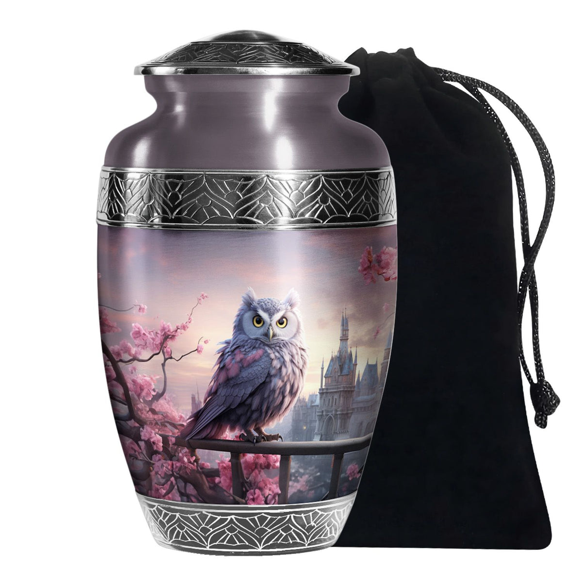 Purple Owl Cremation Urn - Elegant Memorial Urn For Human Ashes
