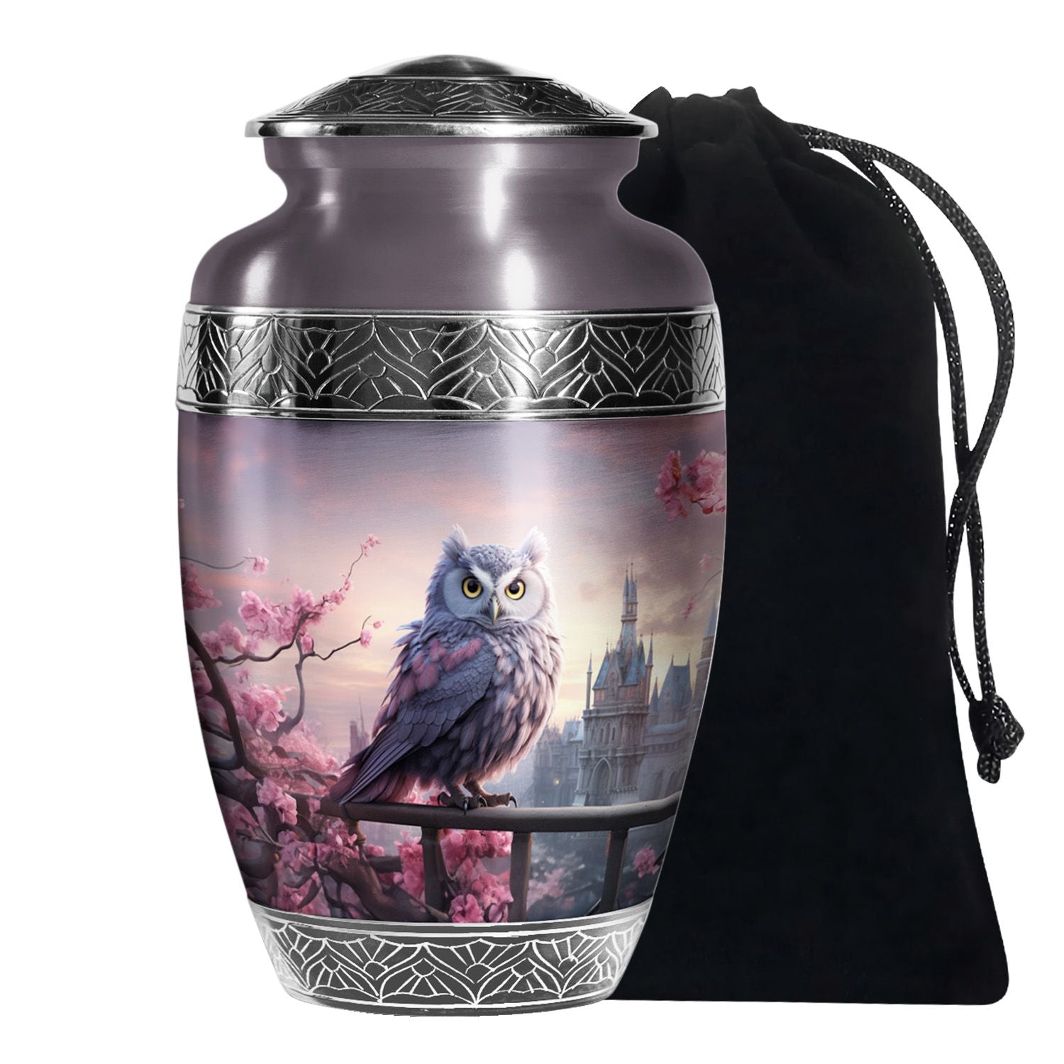 Purple Owl Cremation Urn - Elegant Memorial Urn For Human Ashes