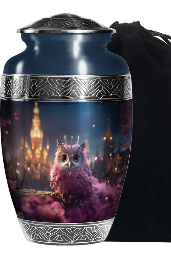 Pink Owl Cremation Urn - Elegant Memorial Urn For Burial