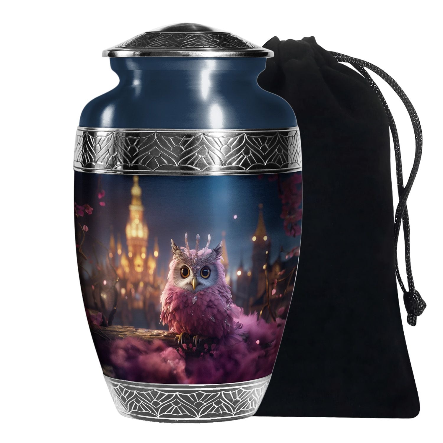 Pink Owl Cremation Urn - Elegant Memorial Urn For Burial