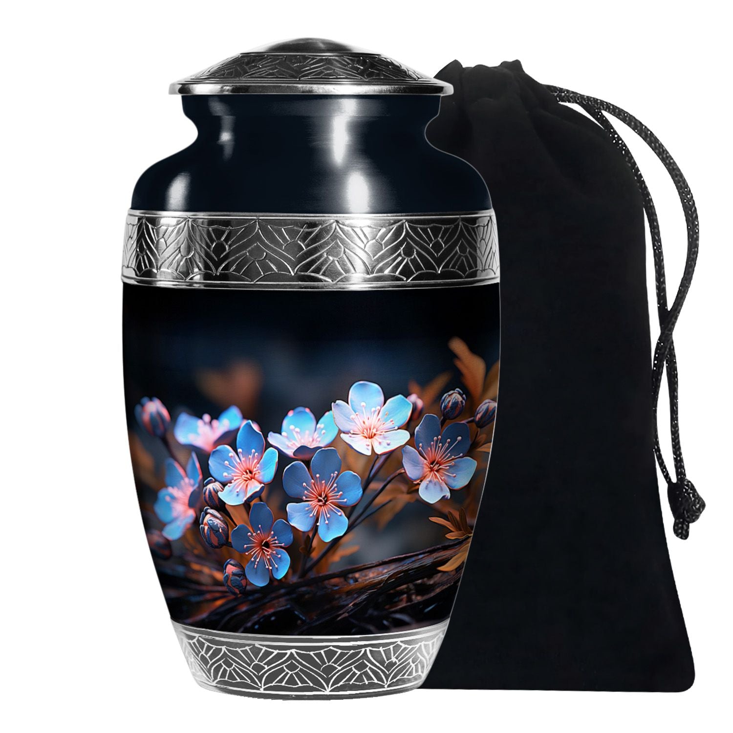 Scorpion Grass Large Memorial Urn - Floral Cremation Memorial Urn