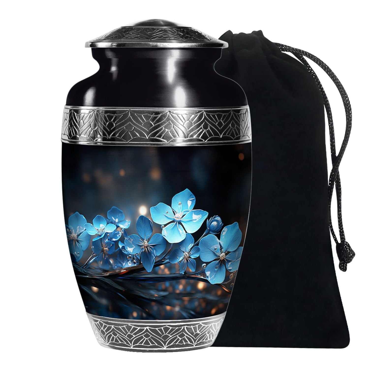 Scorpion Grass Floral Funeral Urn - Decorative Memorial Urn For Ashes