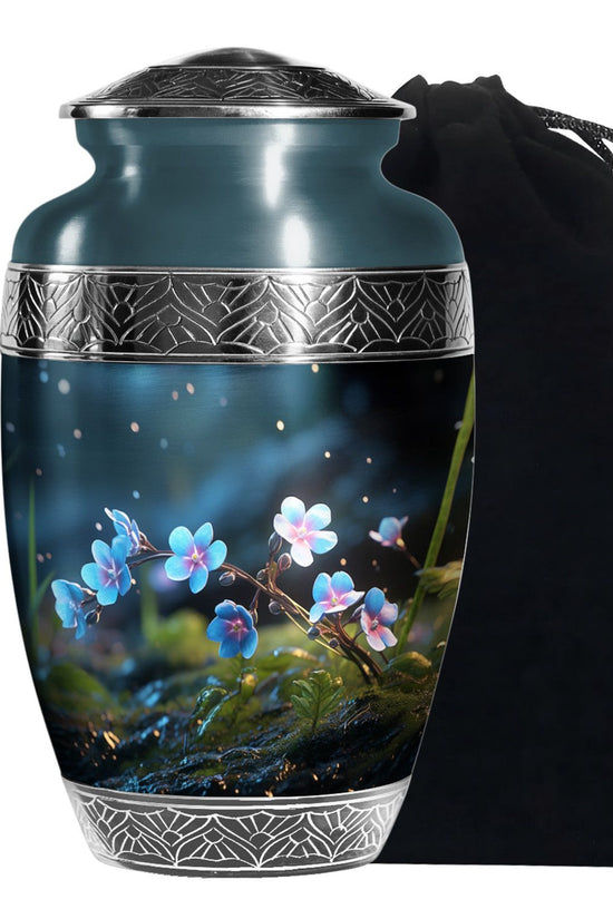 Scorpion Grass Aluminium Urn For Human Ashes - Large Floral Urn