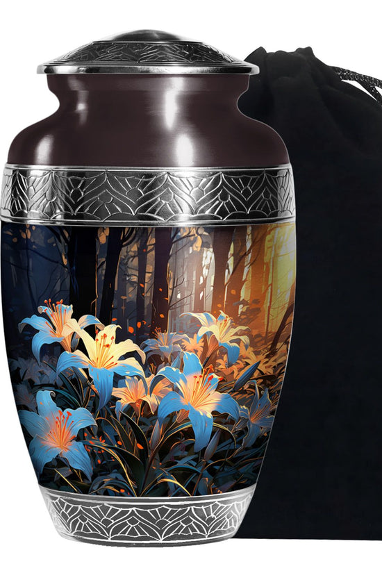 Floral Lily Memorial Urn - Cremation Urn For Human Ashes