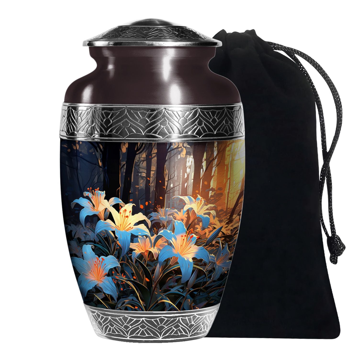 Floral Lily Memorial Urn - Cremation Urn For Human Ashes