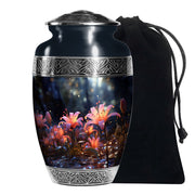 White Lily Cremation Aluminum Urn - Large Funeral Urn For Ashes