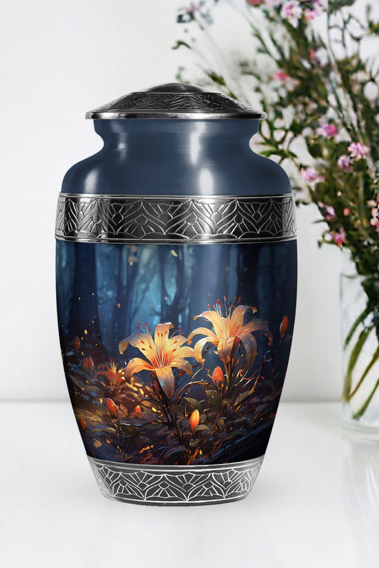 Lily Flower Large Urn For Ashes - Decorative Aluminium Memorial Urn