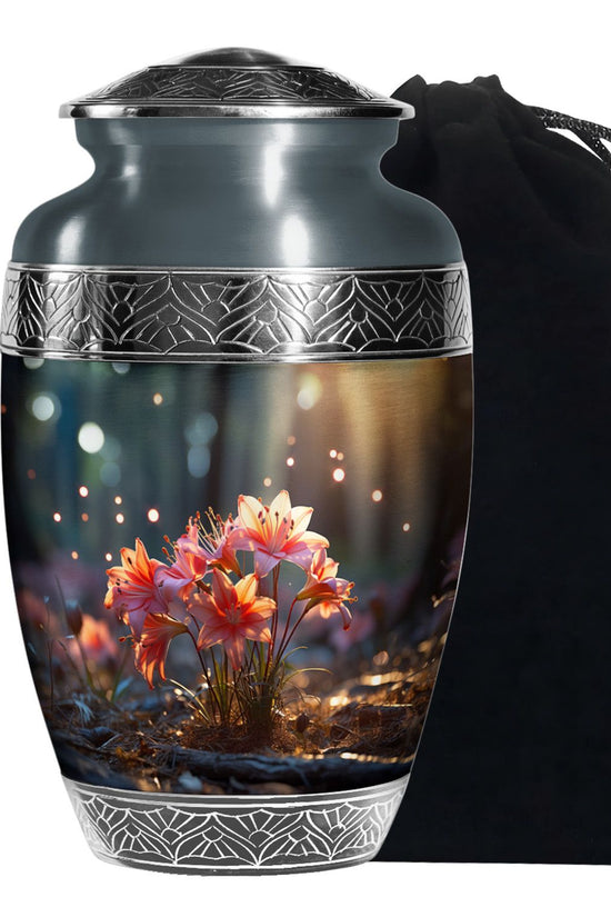 Pretty Lily Cremation Urn - Aluminium Funeral Urn For Loved Ones