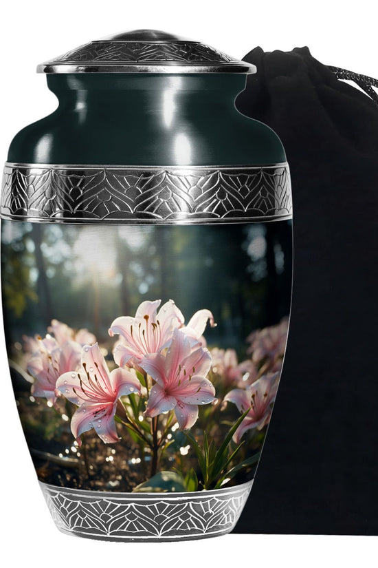 Pink Lily Funeral Urn For Ashes - Large Memorial Urn For Ashes