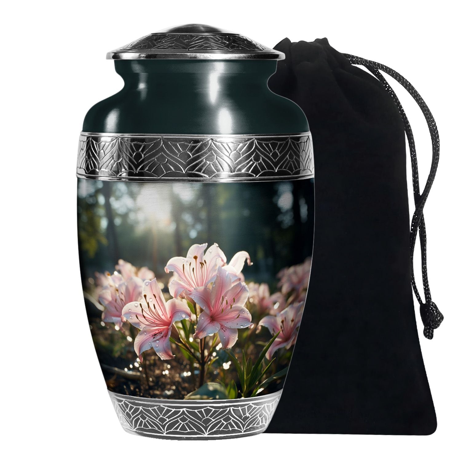Pink Lily Funeral Urn For Ashes - Large Memorial Urn For Ashes