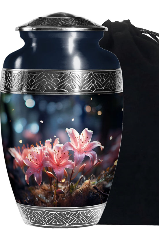 Soft Pink Lily Funeral Urn For Ashes - Decorative Adult Cremation Urn