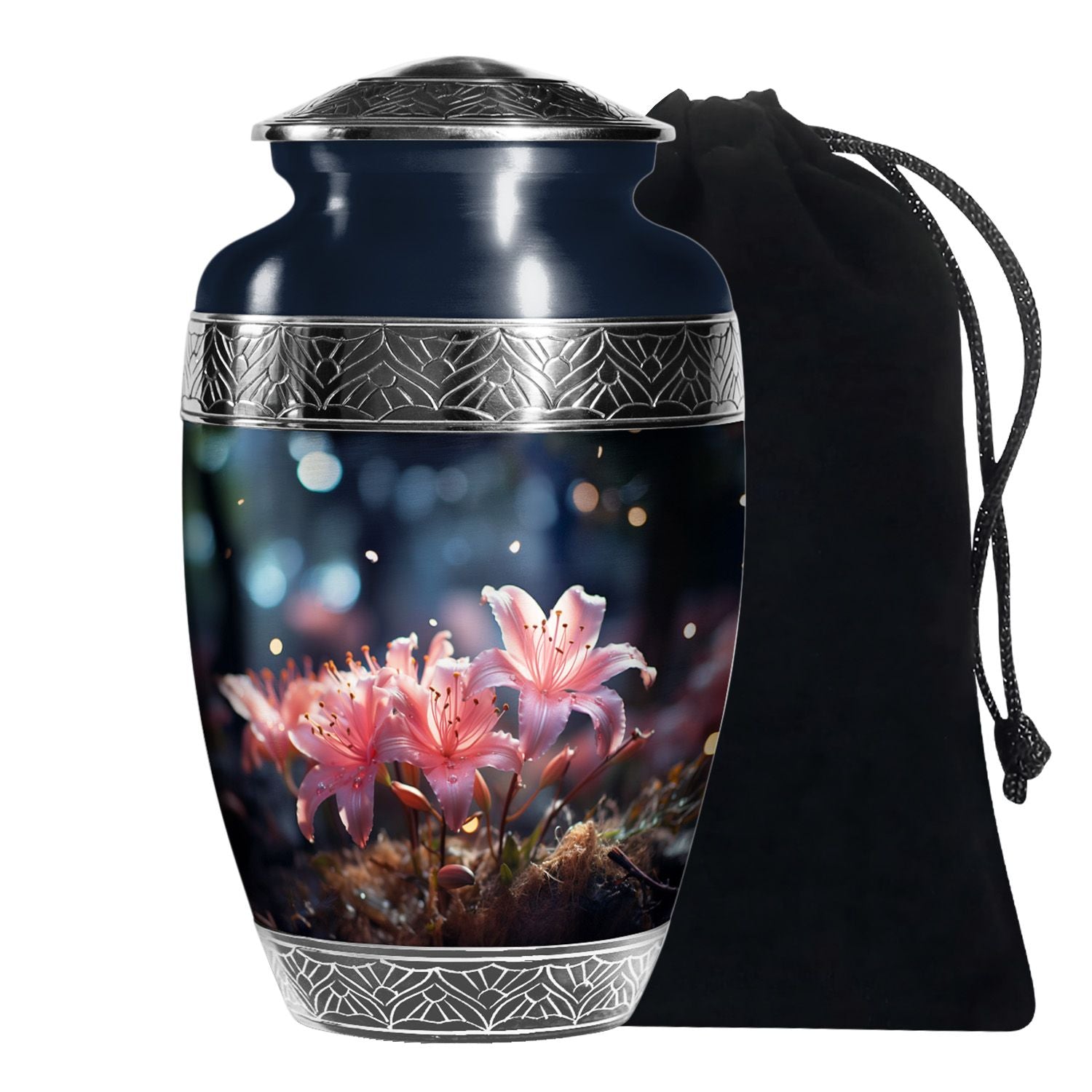 Soft Pink Lily Funeral Urn For Ashes - Decorative Adult Cremation Urn