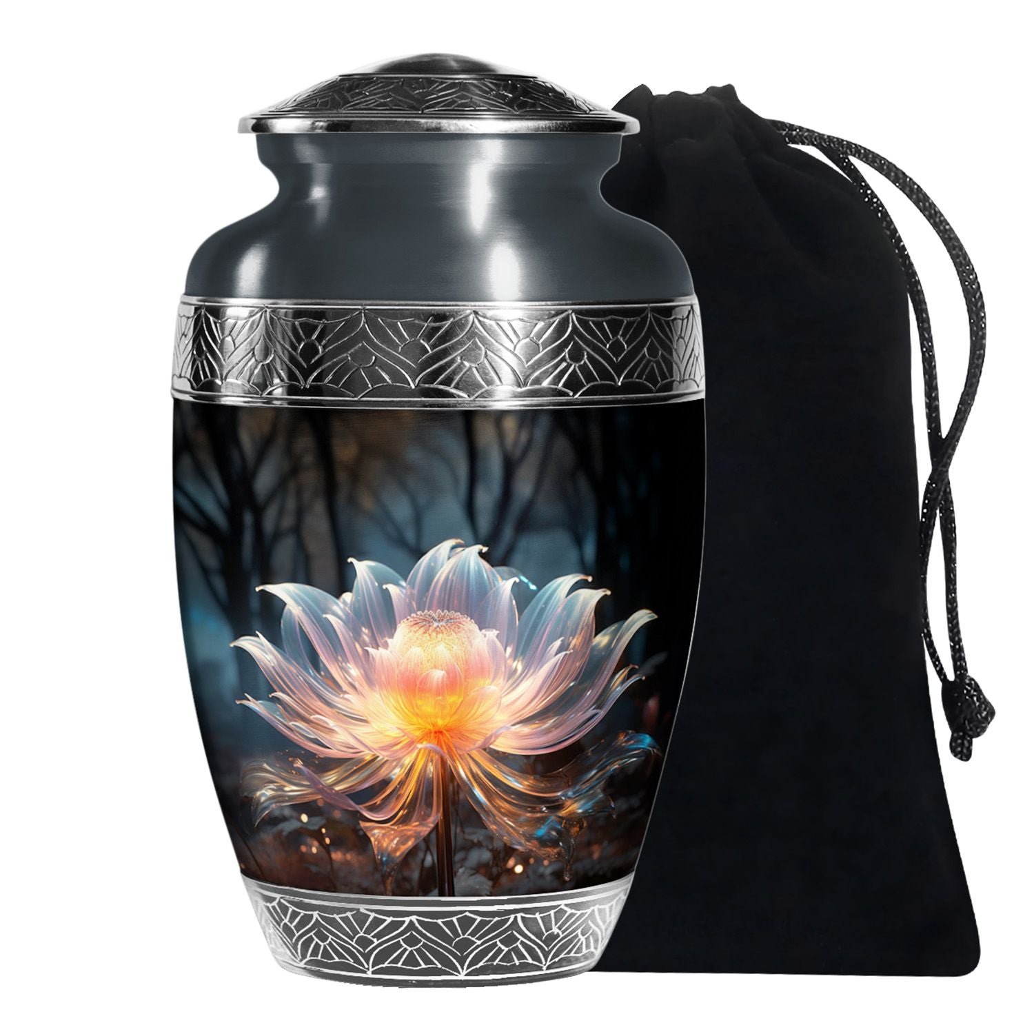 Lily Forest Theme Cremation Urn - Aluminium Funeral Urn For Loved Ones