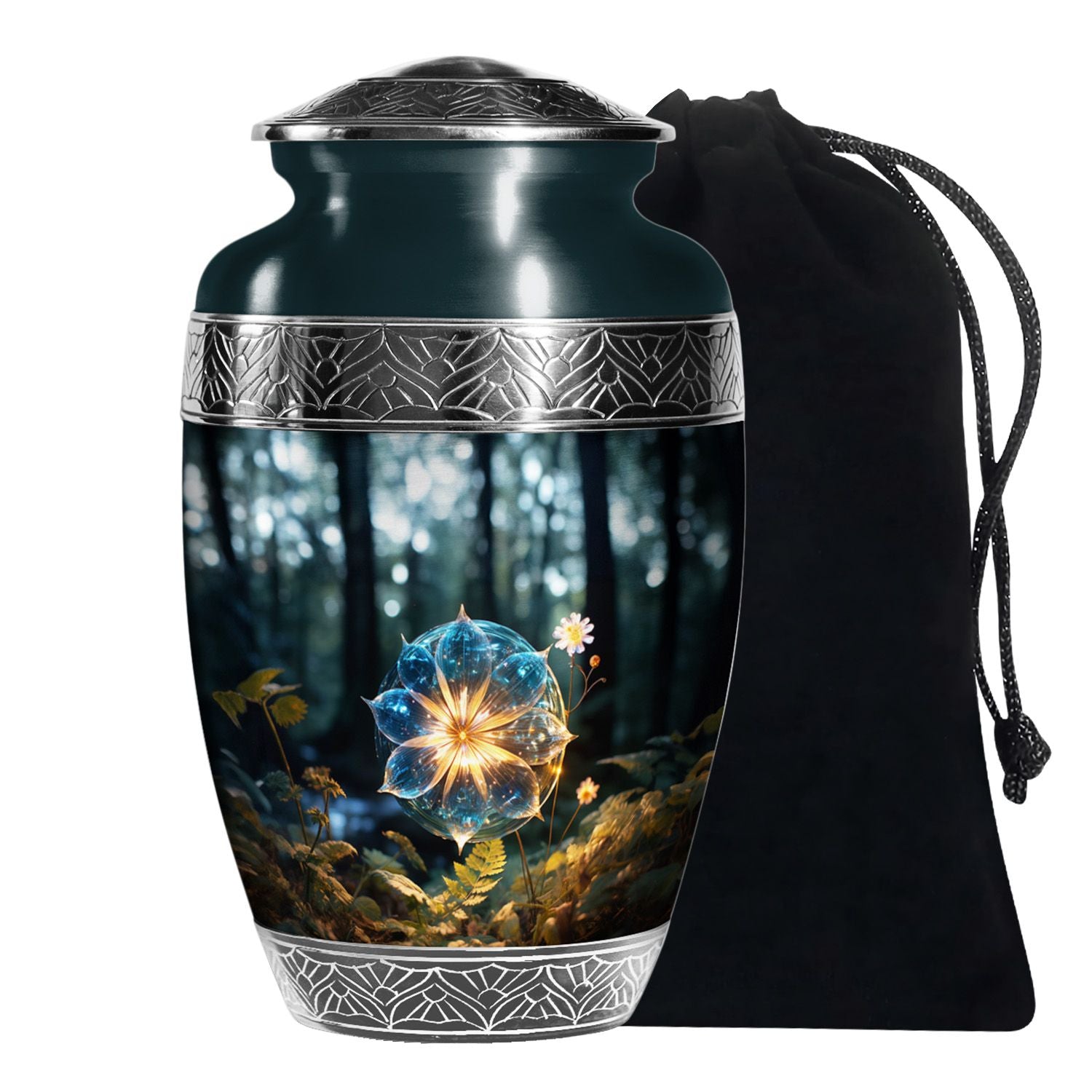 Mystic Forest Flower Cremation Urn - Fantasy Memorial Urn For Human Ashes