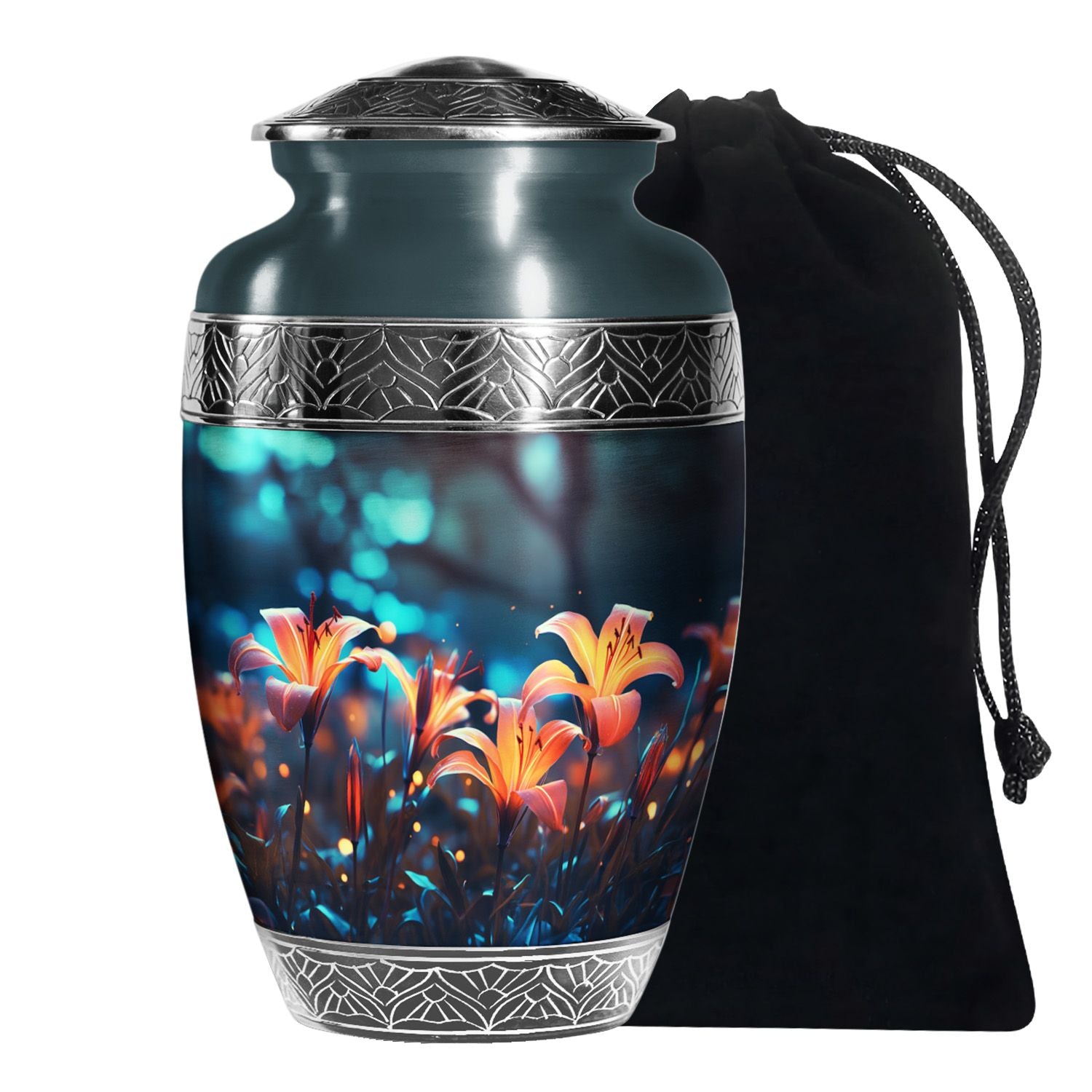 Lily Theme Memorial Urn - Funeral Urn For Male & Female