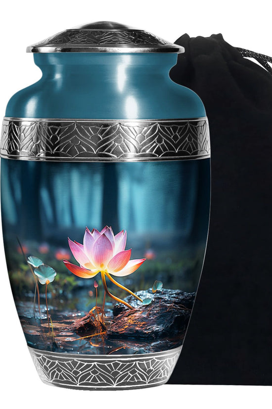 Lotus Flower Theme Cremation Urn - Aluminum Urn For Adult Ashes