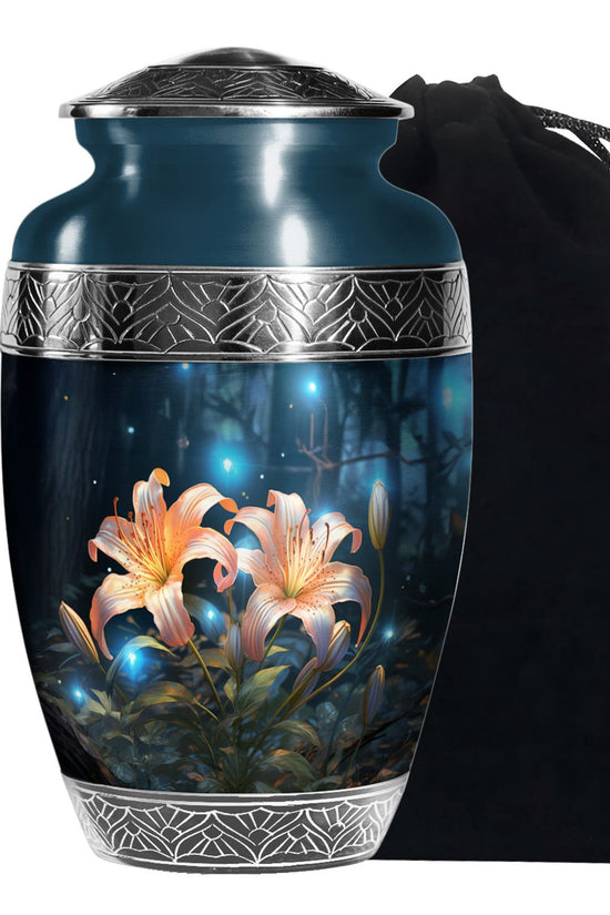 Orange Lily Cremation Urn - Floral Theme Funeral Urn For Loved Ones
