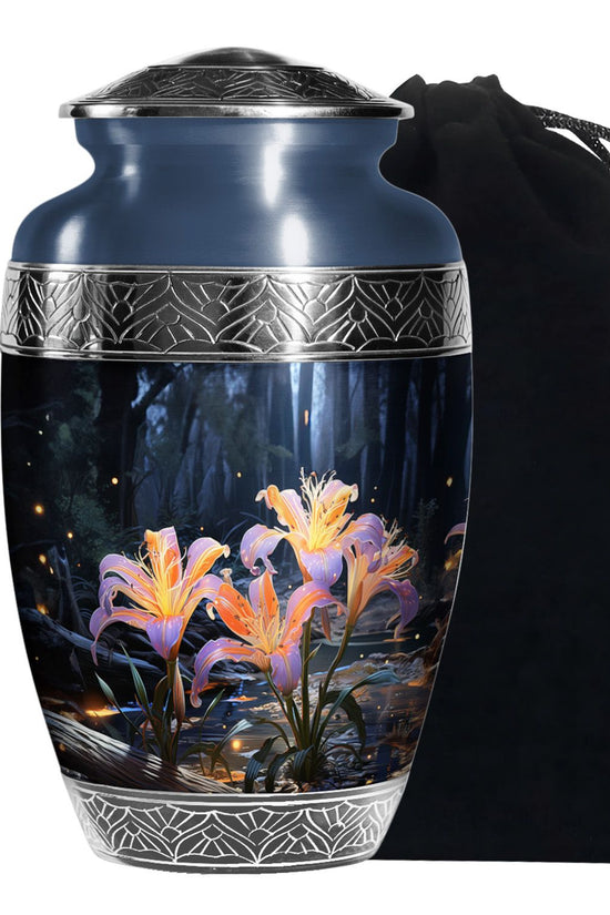 Beautiful Lily Theme Funeral Urn - Aluminum Memorial Urn For Adult Ashes