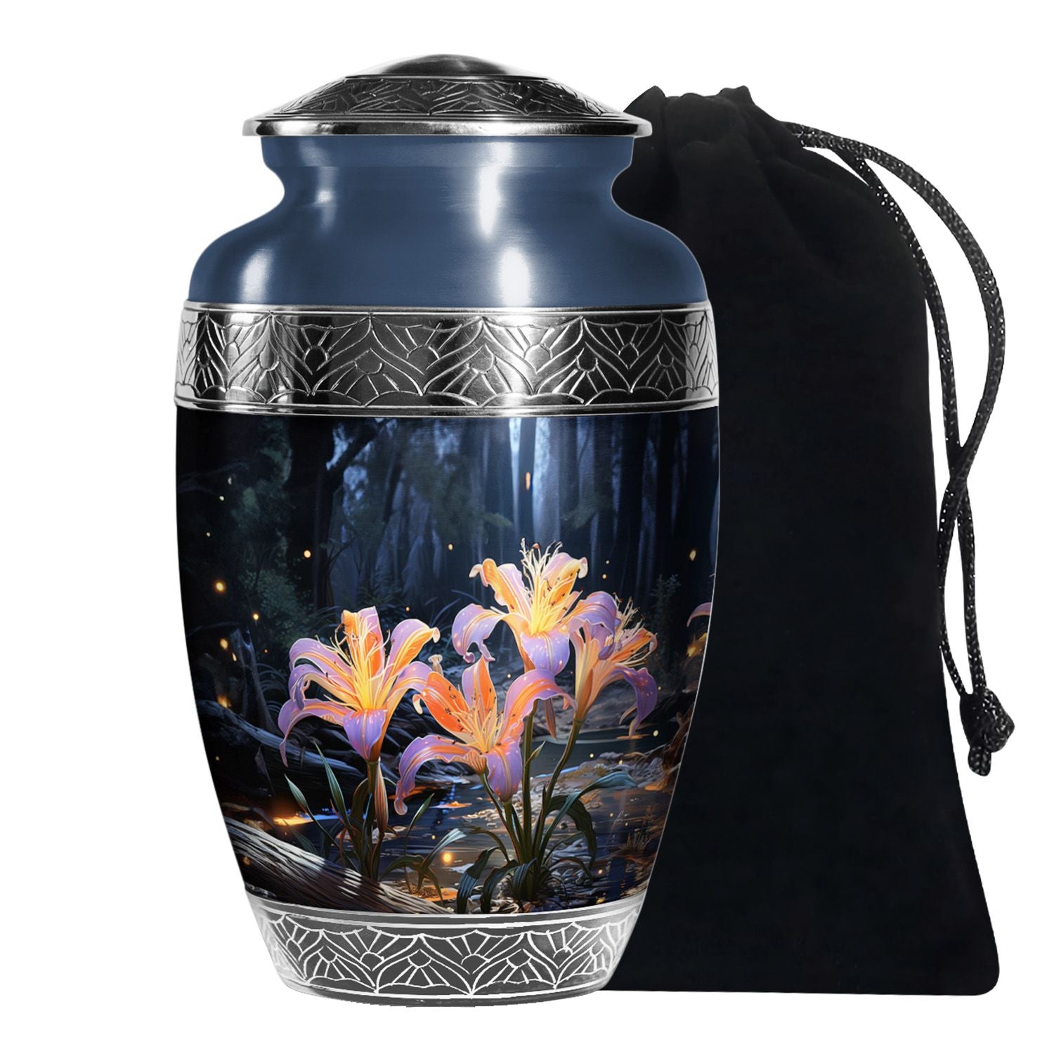 Beautiful Lily Theme Funeral Urn - Aluminum Memorial Urn For Adult Ashes