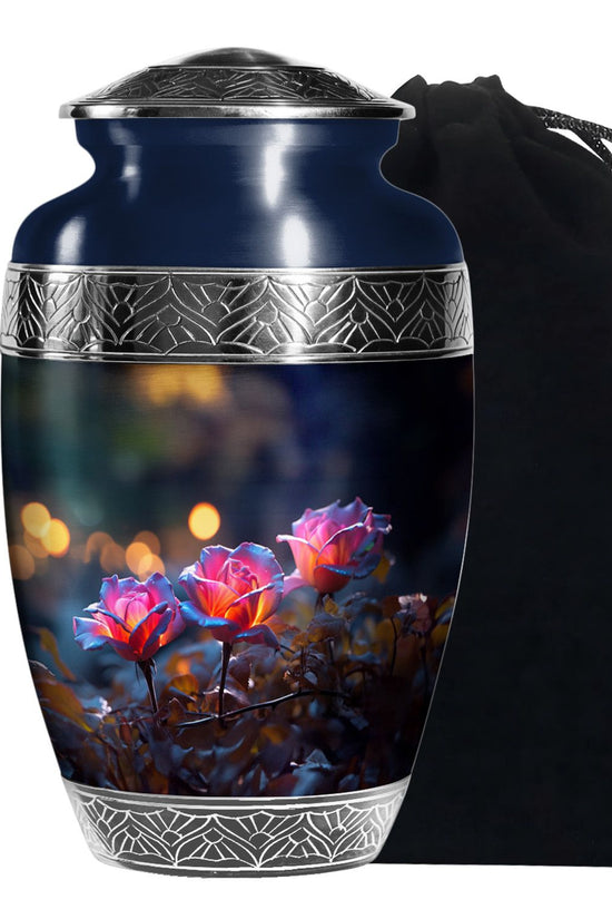 Elegant Triple Rose Funeral Urn - Decorative Floral Ashes Urn For Ashes