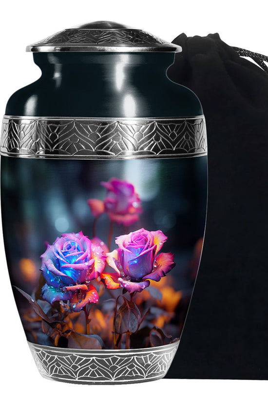 Midnight Rose Funeral Urn - Unique Flower Theme Memorial Urn For Ashes