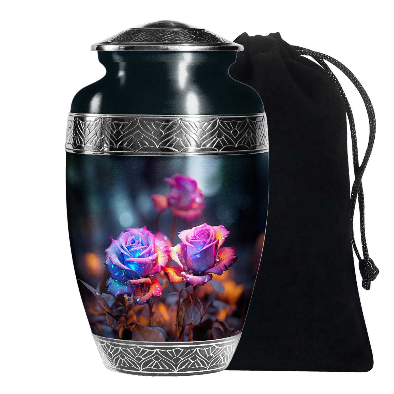 Midnight Rose Funeral Urn - Unique Flower Theme Memorial Urn For Ashes