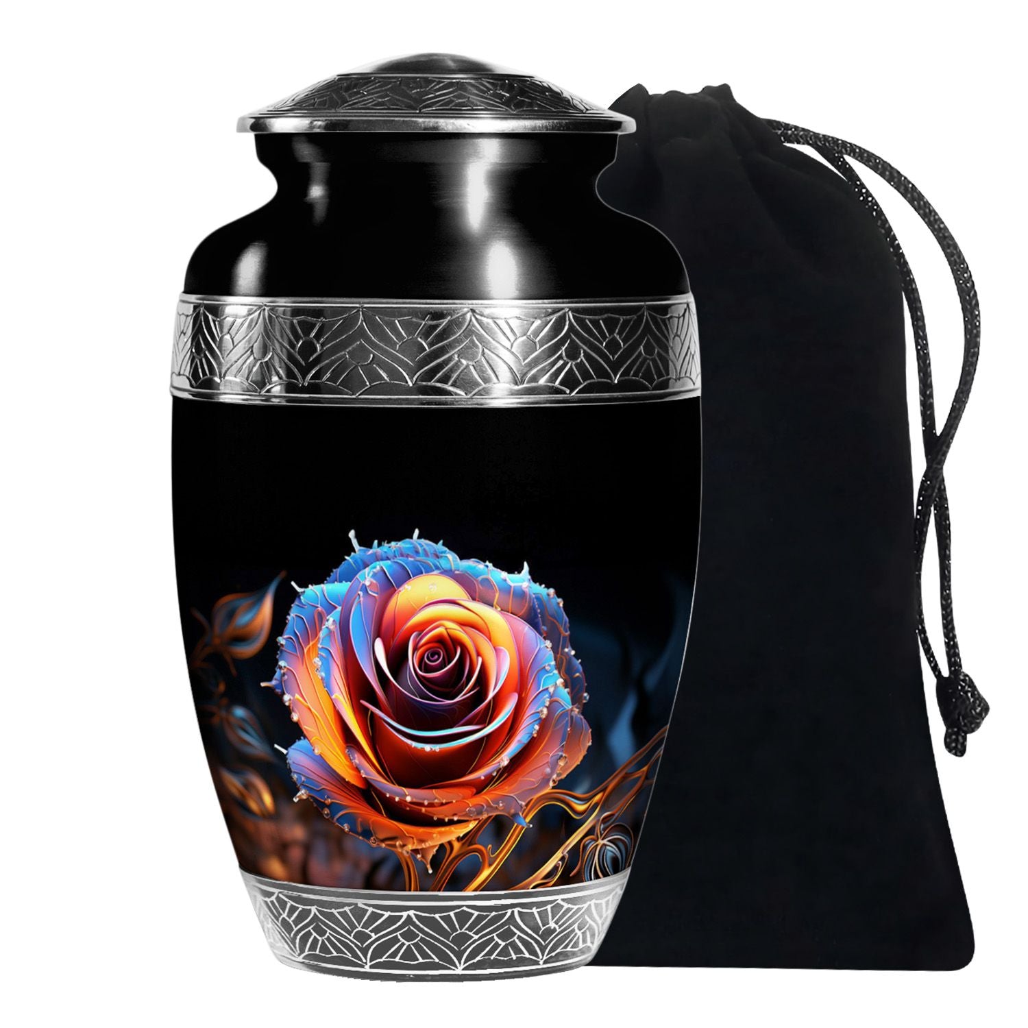 Beautiful Rose Theme Memorial Urn - Aluminum Cremation Urn For Loved Ones