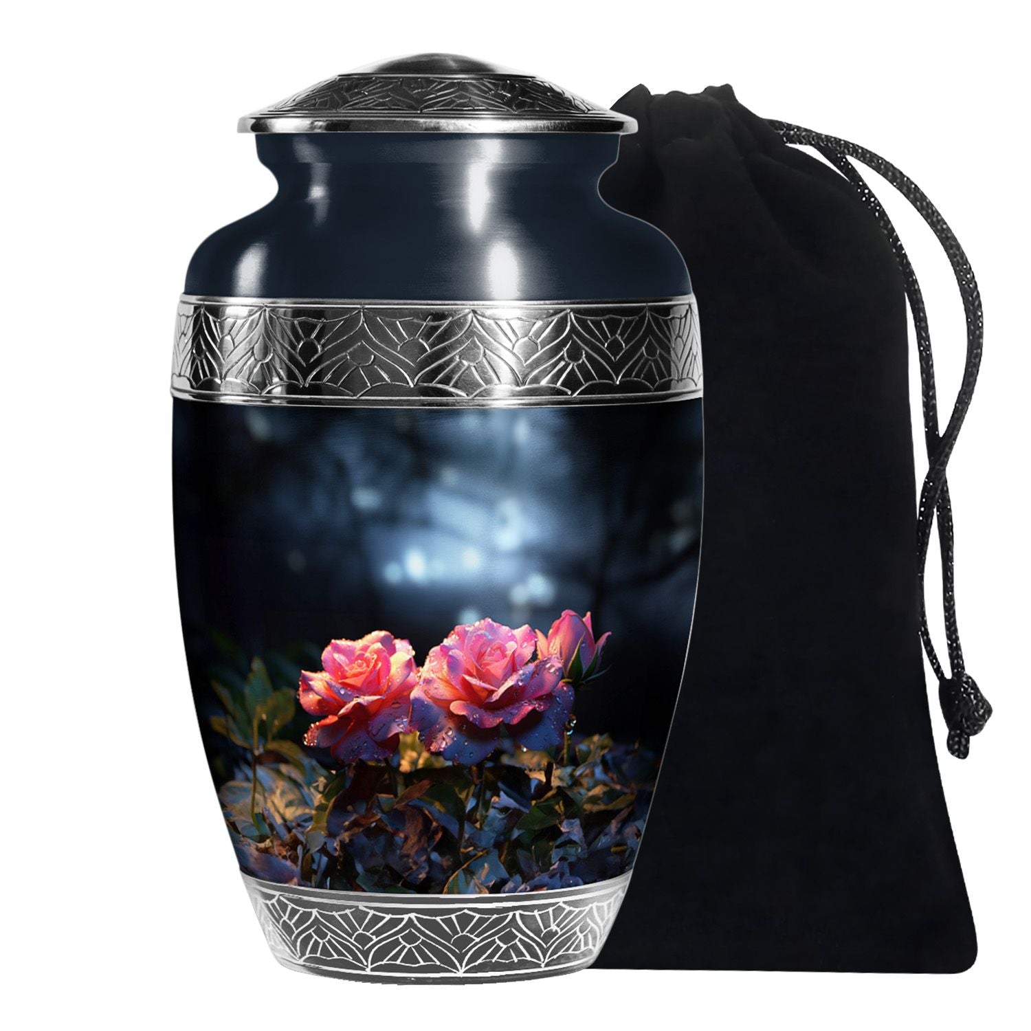 Pink Rose Theme Funeral Urn - Large Memorial Urn For Human Ashes