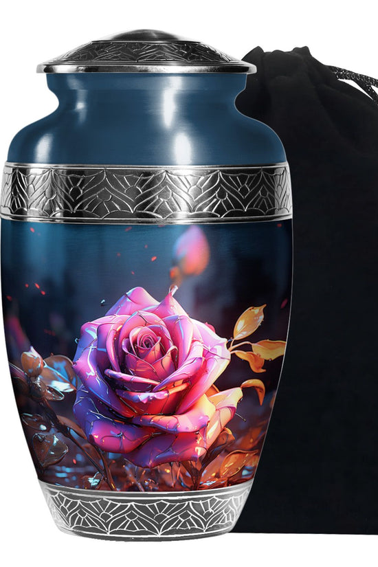 Rose Theme Memorial Urn - Aluminium Cremation Urn For Ashes