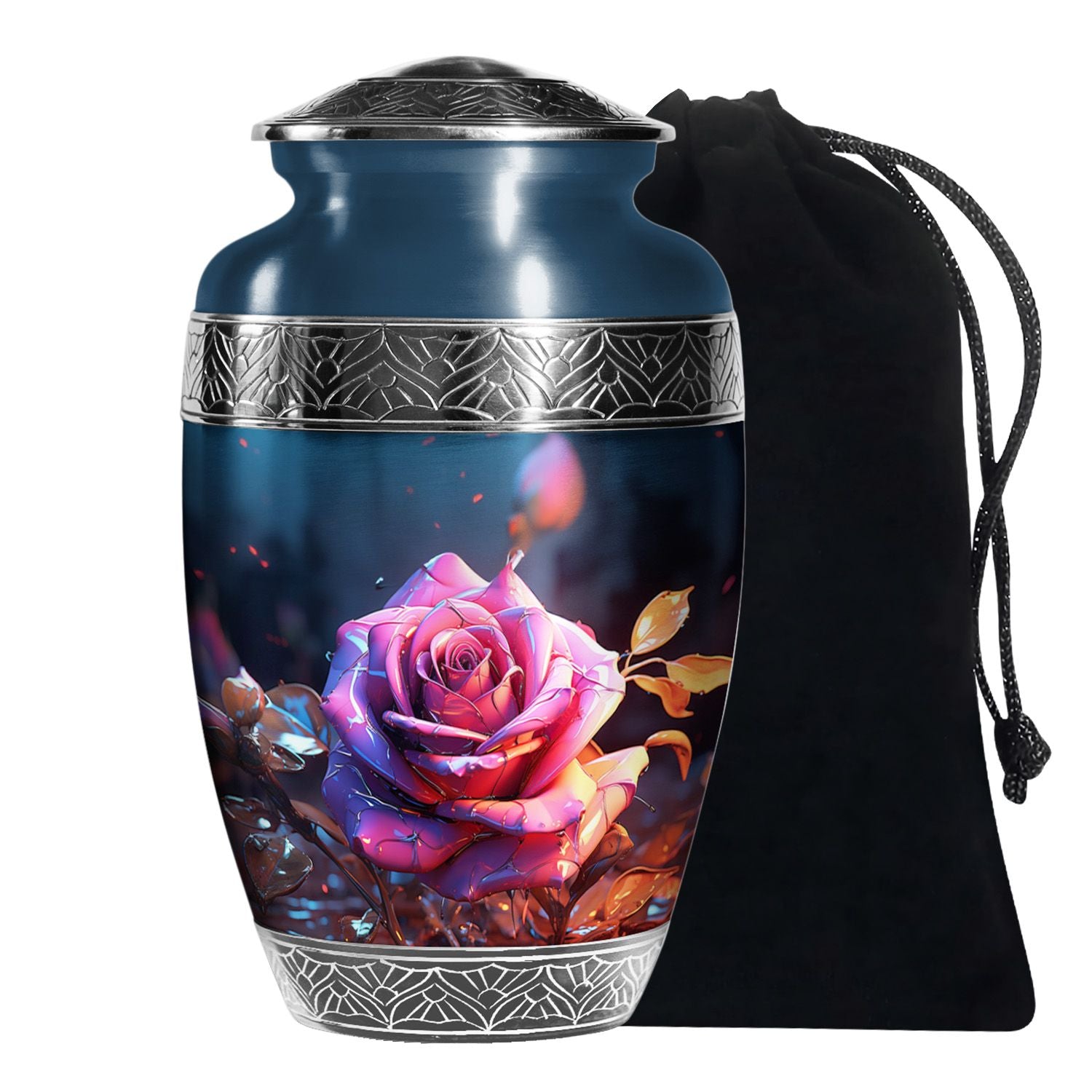 Rose Theme Memorial Urn - Aluminium Cremation Urn For Ashes
