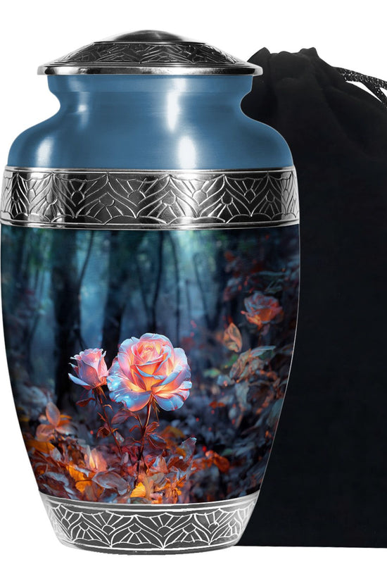 White Rose Theme Funeral Urn - Aluminium Memorial Urn For Loved Ones