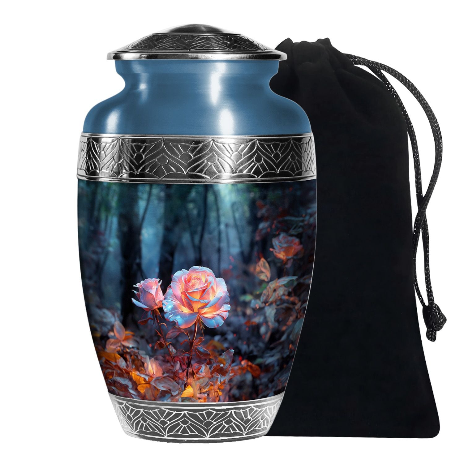 White Rose Theme Funeral Urn - Aluminium Memorial Urn For Loved Ones