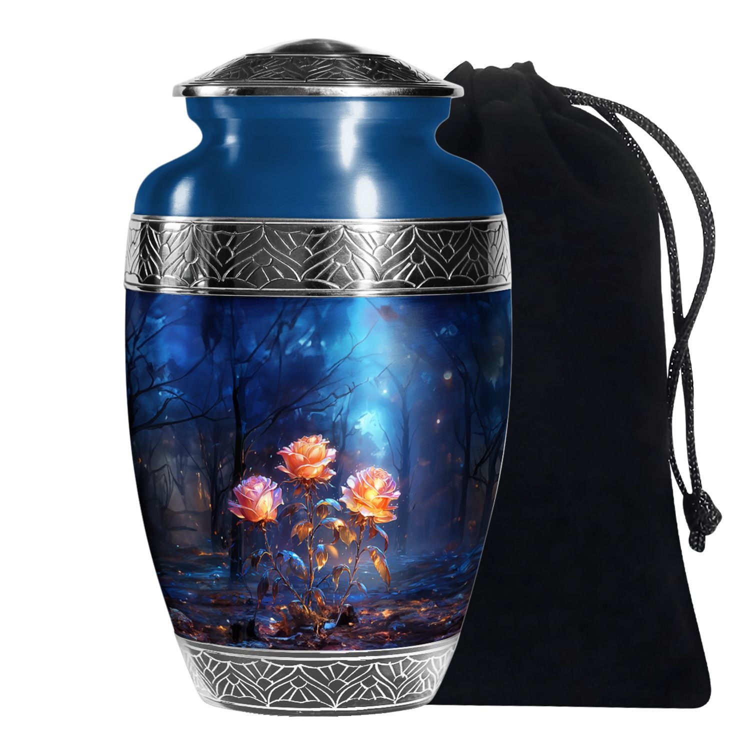 Beautiful White Rose Memorial Urn - Large Funeral Urn For Ashes