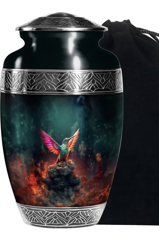 Green Hummingbird Funeral Urn - Decorative Memorial Urn For Adults Ashes