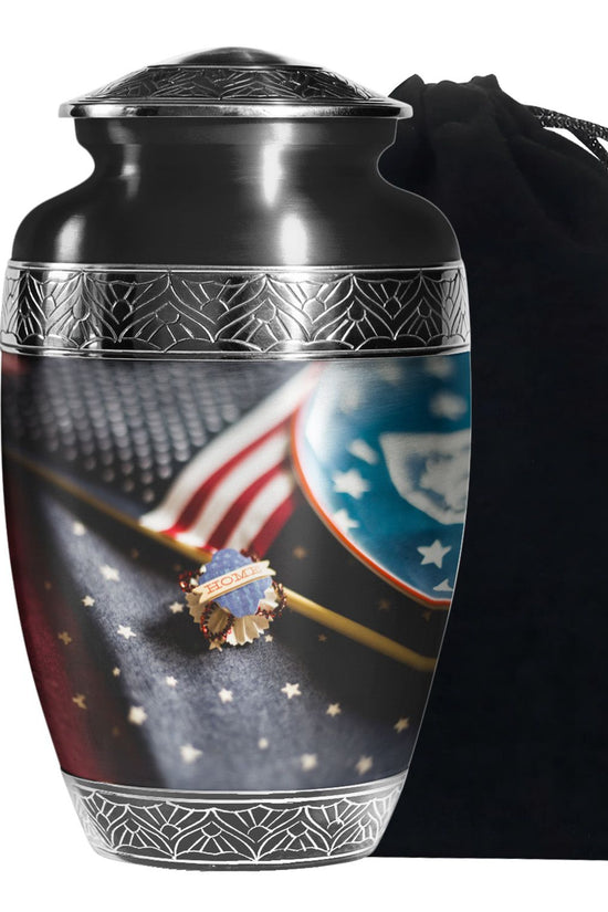 US Flag Theme Memorial Urn - Large Cremation Urn For Human Ashes