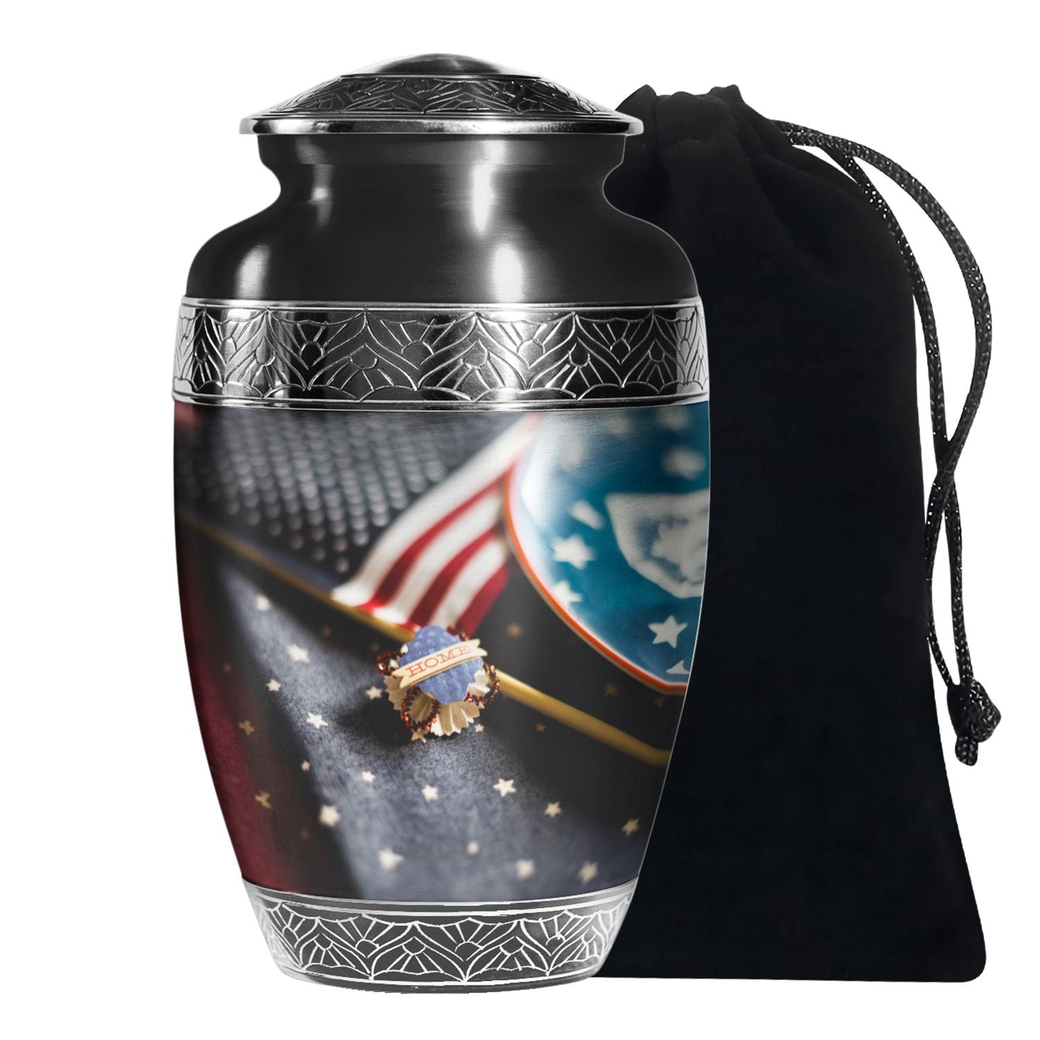 US Flag Theme Memorial Urn - Large Cremation Urn For Human Ashes