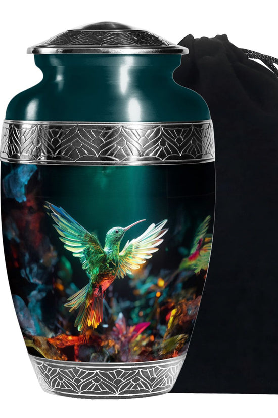 Green Crystal Hummingbird Funeral Urn - Artistic Memorial Urn For Male & Female
