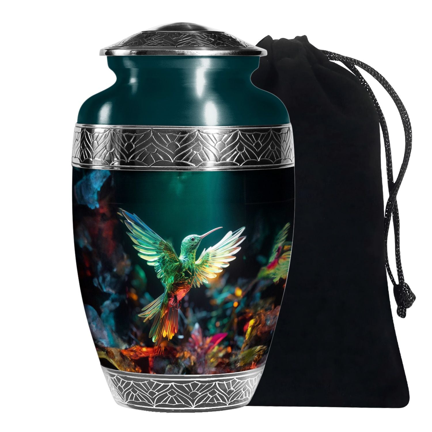 Green Crystal Hummingbird Funeral Urn - Artistic Memorial Urn For Male & Female