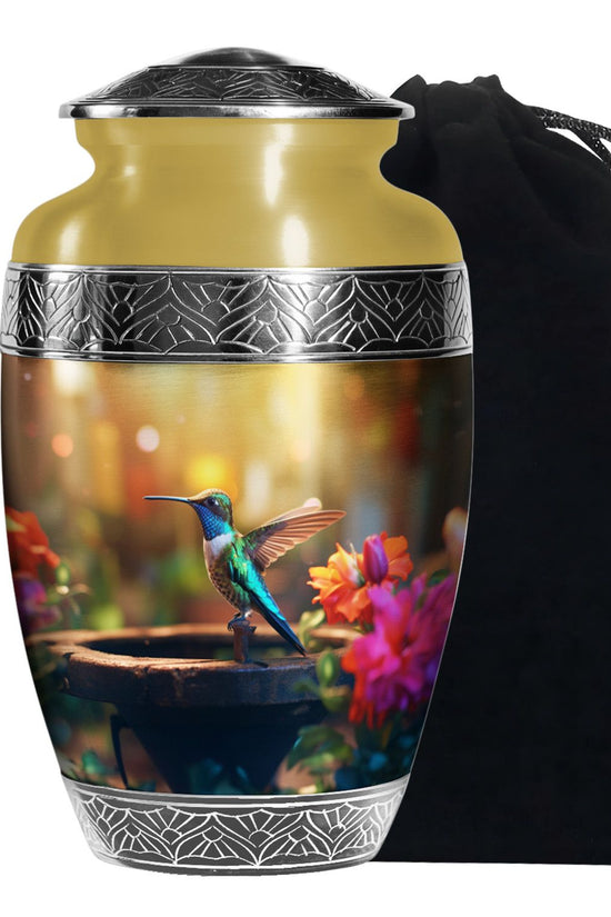Classic Hummingbird Cremation Urn - Yellow Large Memorial Urn For Loved Ones