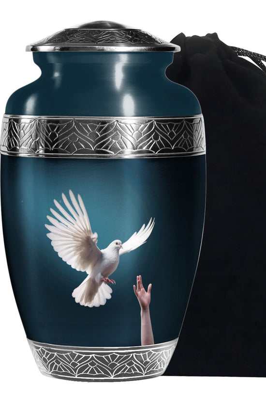 Dove Bird Beautiful Funeral Urn - Blue Aluminium Urn For Human Ashes
