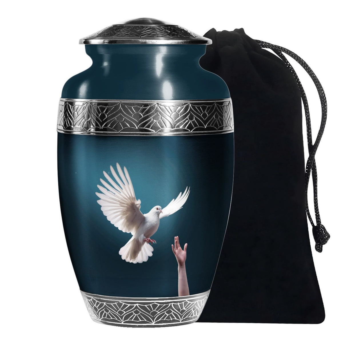 Dove Bird Beautiful Funeral Urn - Blue Aluminium Urn For Human Ashes