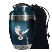 Dove Bird Beautiful Funeral Urn - Blue Aluminium Urn For Human Ashes